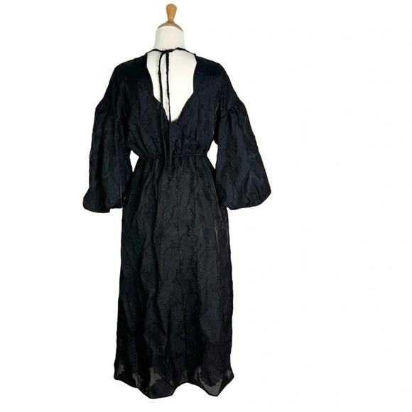 Kika Vargas Whimsy Goth Floral Texture Scallop Back Midi Dress Black Size S - Picture 5 of 12